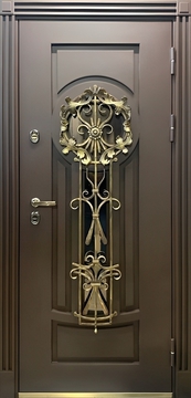 Термодверь МДФ со стеклопакетом и кованой решеткой Термодверь МДФ со стеклопакетом и кованой решеткой