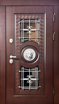 Остекленная термодверь с ковкой и чеканным декором "Лев" Остекленная термодверь с ковкой и чеканным декором "Лев"