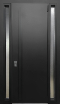 Утепленная дверь с остекленными боковыми вставками и бугельной ручкой Утепленная дверь с остекленными боковыми вставками и бугельной ручкой