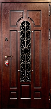 Утепленная дверь МДФ с ковкой и стеклом Утепленная дверь МДФ с ковкой и стеклом