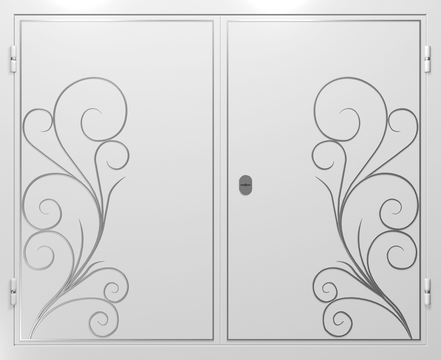 Двупольные глухие ставни с ковкой и широкими створками Двупольные глухие ставни с ковкой и широкими створками