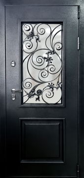 Однопольная багетная дверь с остеклением и с ажурной решеткой Однопольная багетная дверь с остеклением и с ажурной решеткой