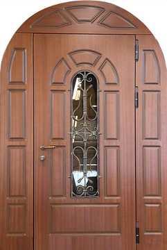 Арочная термодверь с МДФ, стеклом и ковкой Арочная термодверь с МДФ, стеклом и ковкой