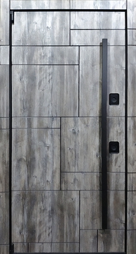 Входная дверь с серой панелью МДФ и бугельной ручкой Входная дверь с серой панелью МДФ и бугельной ручкой