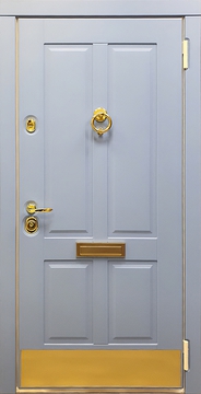 Термодверь с серым МДФ с отбойником и кнокером Термодверь с серым МДФ с отбойником и кнокером