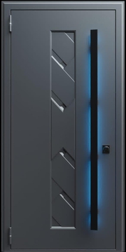 Входная термодверь с металлофиленкой, длинной ручкой с подсветкой и порошковым покрытием RAL 7021 (тип №3) Входная термодверь с металлофиленкой, длинной ручкой с подсветкой и порошковым покрытием RAL 7021 (тип №3)