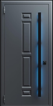 Входная термодверь с металлофиленкой, длинной ручкой с подсветкой и порошковым покрытием RAL 7021 (тип №5) Входная термодверь с металлофиленкой, длинной ручкой с подсветкой и порошковым покрытием RAL 7021 (тип №5)