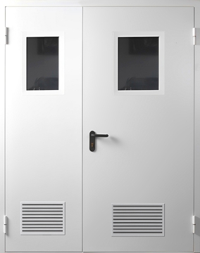 Полуторная противопожарная дверь с остеклением и вентиляцией Полуторная противопожарная дверь с остеклением и вентиляцией