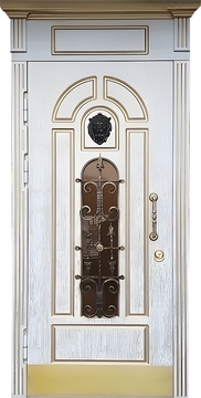 Высокая стальная дверь с белым МДФ и остеклением Высокая стальная дверь с белым МДФ и остеклением